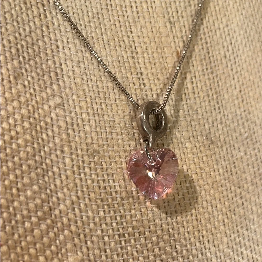 Sterling Pink Crystal Heart Necklace